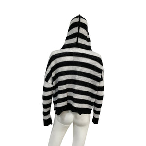 Atm Anthony Thomas Melillo Striped Black Salt Grey Mesh Knit Hoodie Sweater Size L