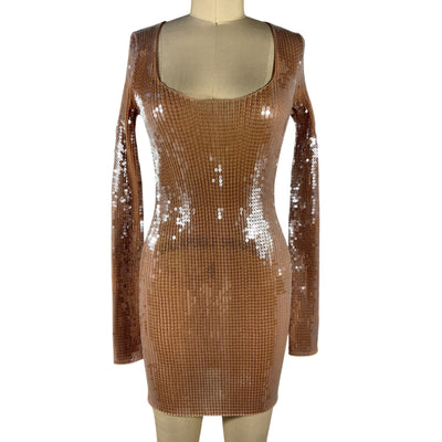Alexander Wang Sequined Tan Ribbed Mini Dress Size S NWT