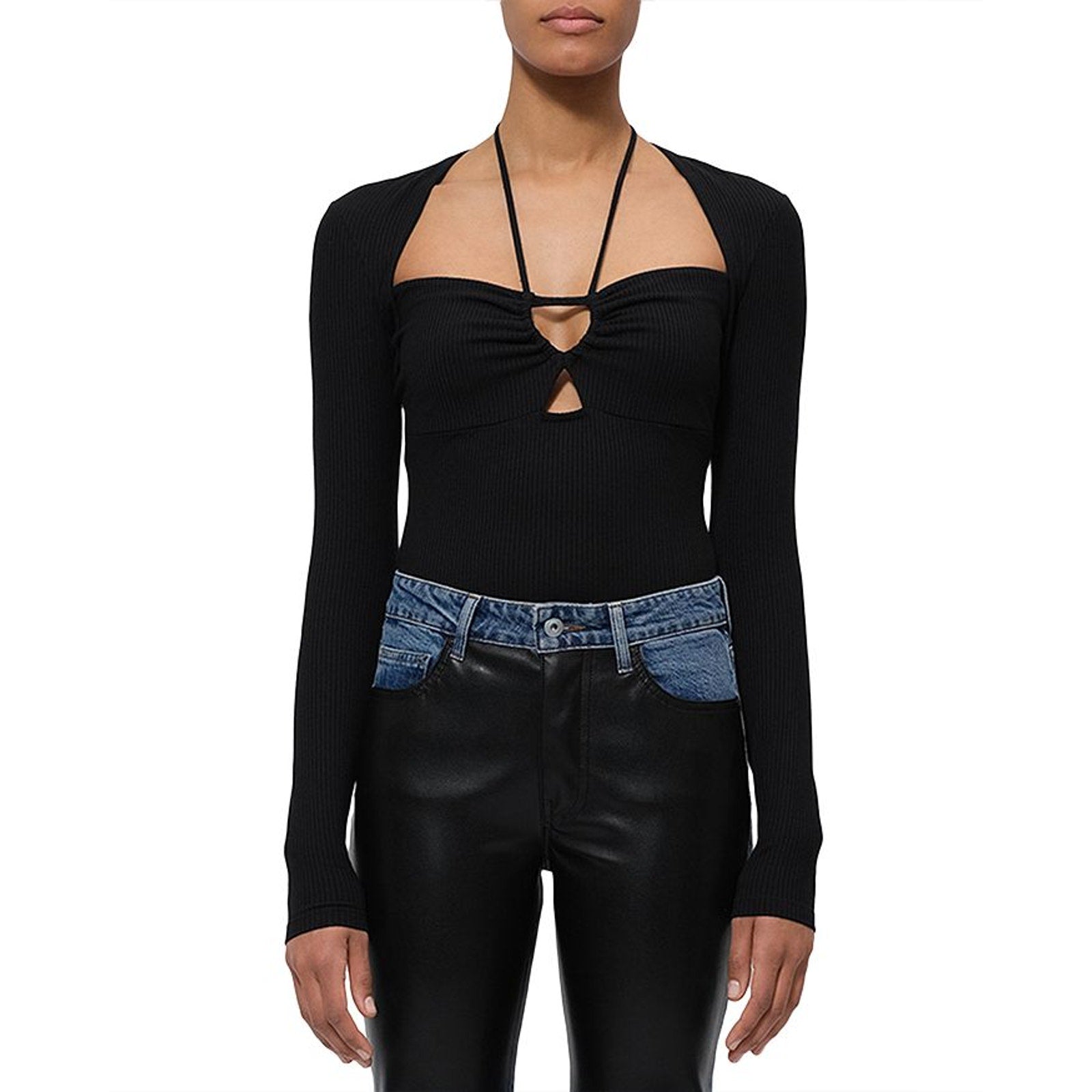 Jonathan Simkhai 'Merritt' Black Front Cutout Long Sleeve Top Size L