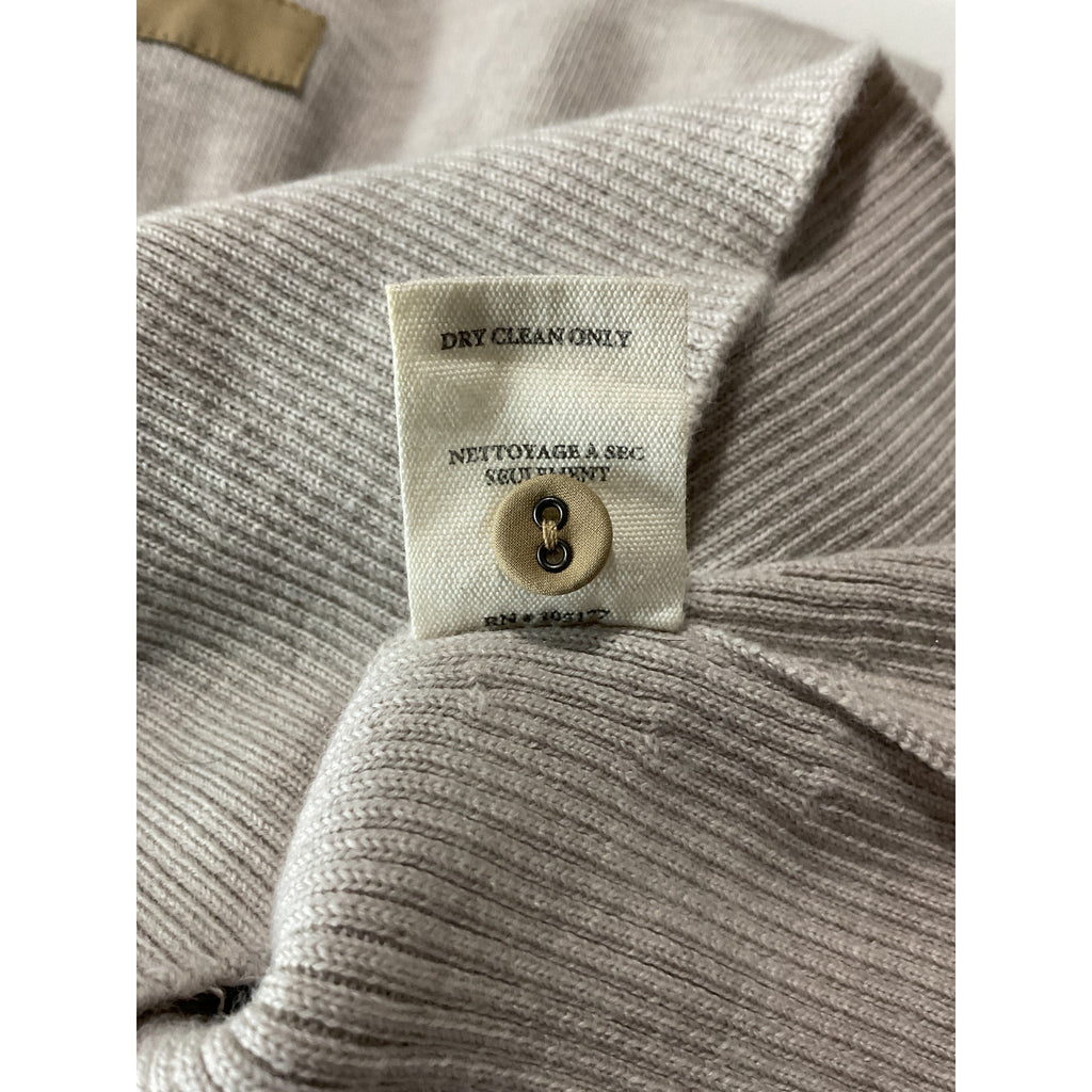 Ulla Johnson 'Drew' Beige Wool Poplin-Trimmed Ribbed Polo Sweater Size S