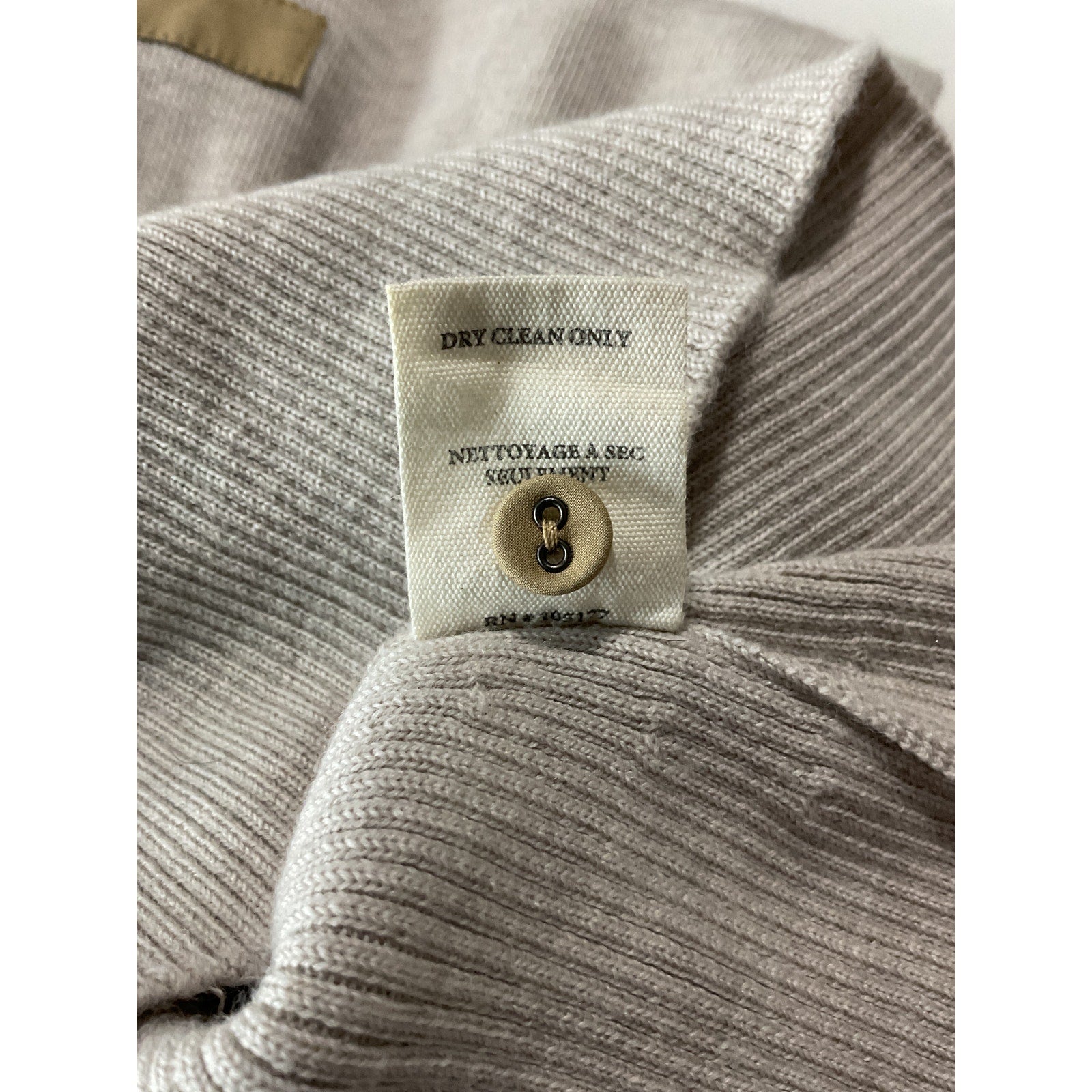 Ulla Johnson 'Drew' Beige Wool Poplin-Trimmed Ribbed Polo Sweater Size S