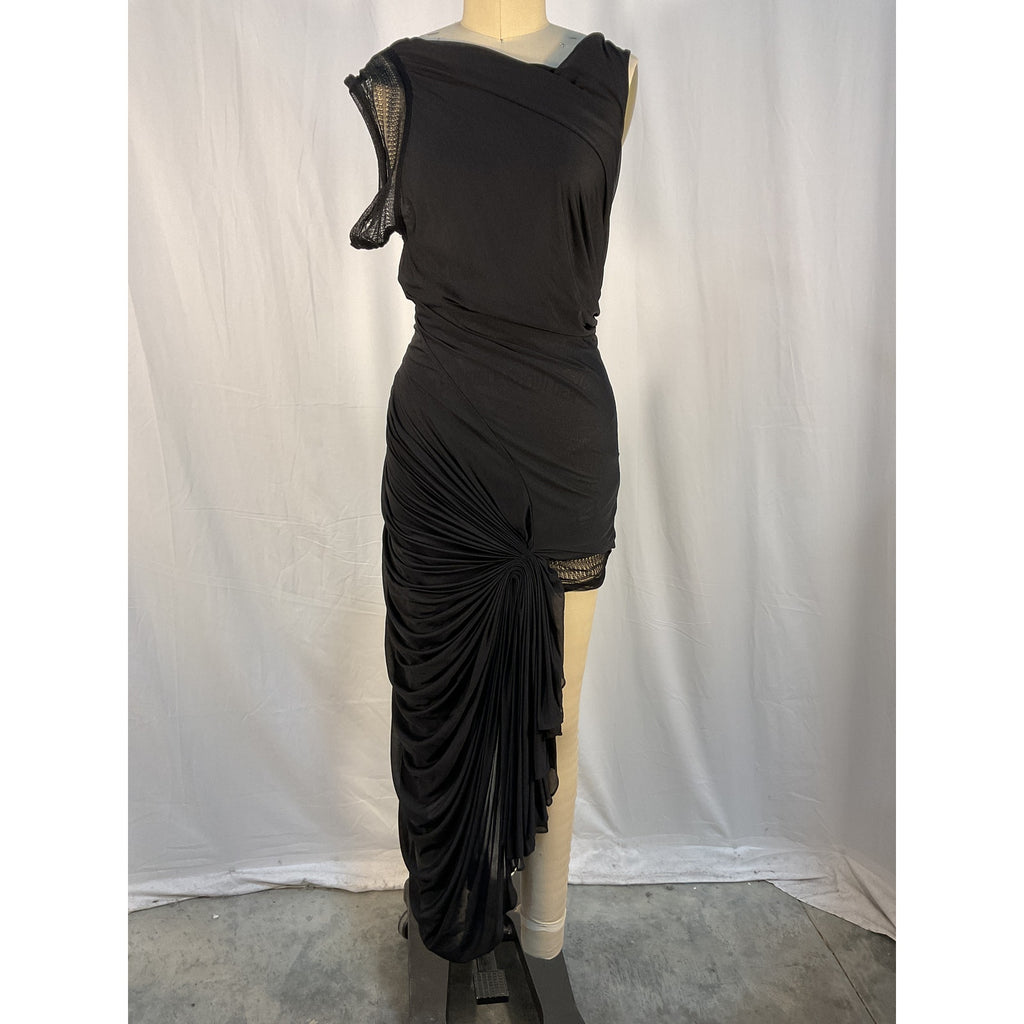 Christopher Esber 'Galathea' Black Viscose Asymmetric Long Dress Size 10