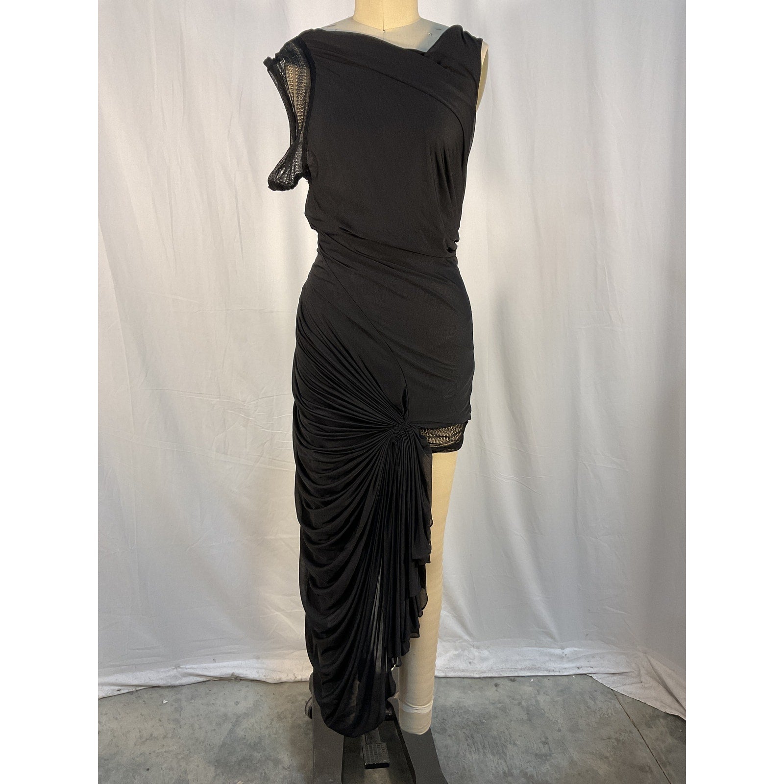 Christopher Esber 'Galathea' Black Viscose Asymmetric Long Dress Size 10