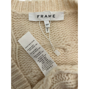 Frame Cropped Beige Cable Knit V Neck Sweater Size S