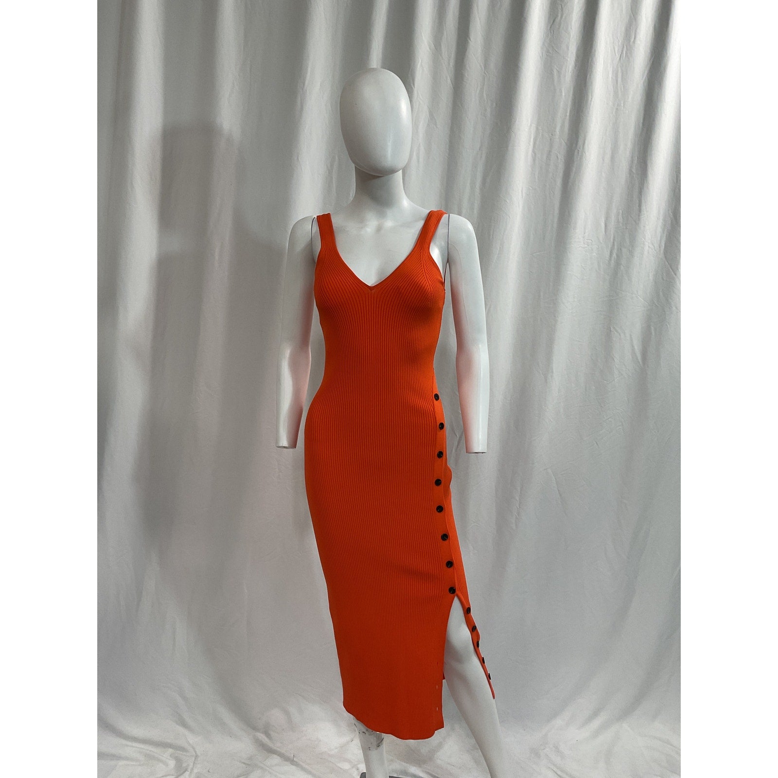 Self-Portrait 'Striped' Orange Midi Length Dress Size M