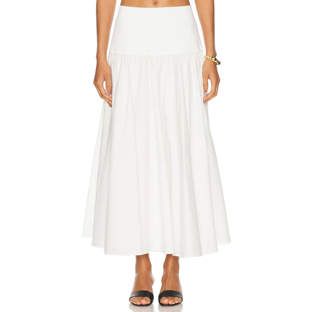 Simkhai 'Stella' White Poplin Maxi Skirt With Knit Yoke Size XS