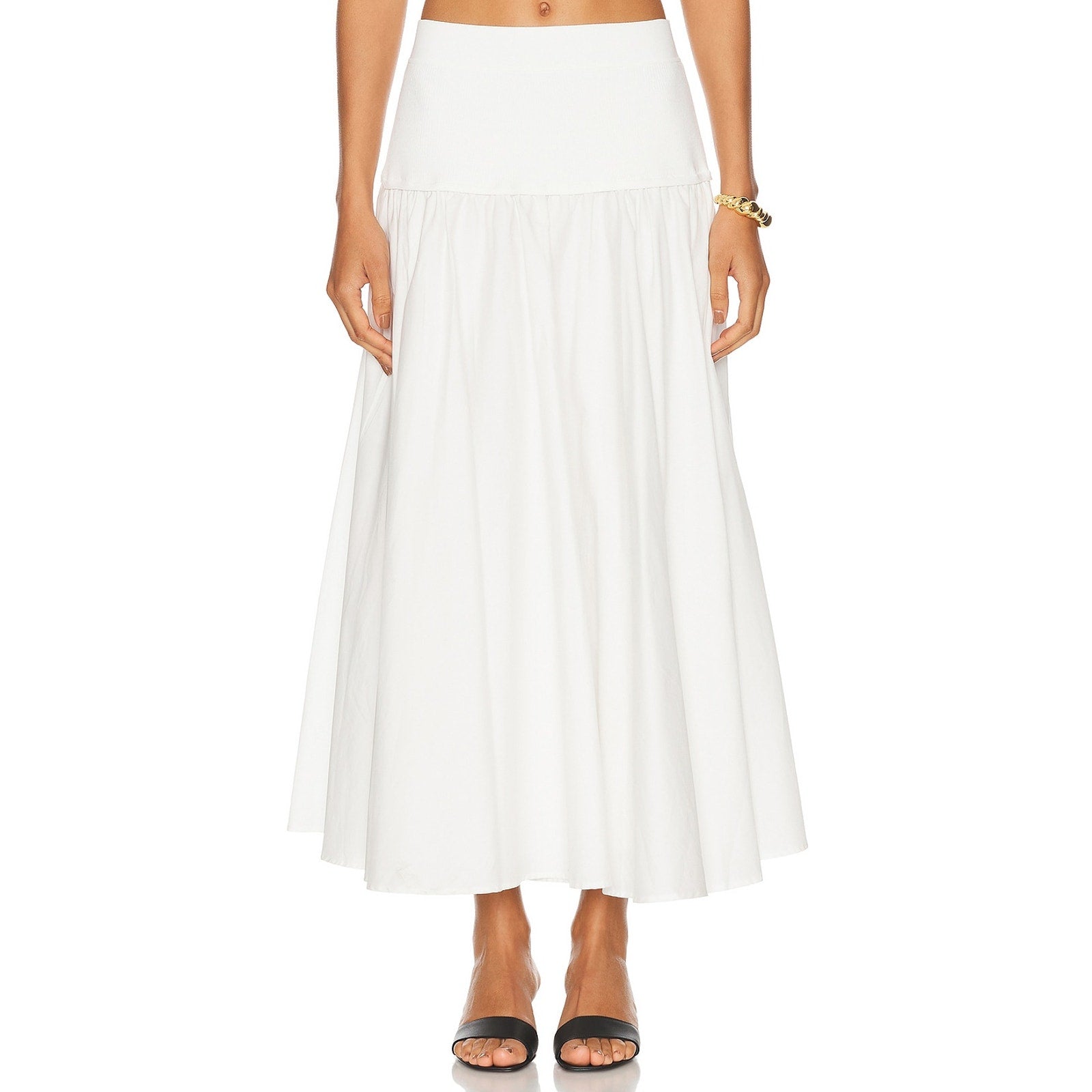 Simkhai 'Stella' White Poplin Maxi Skirt With Knit Yoke Size XS