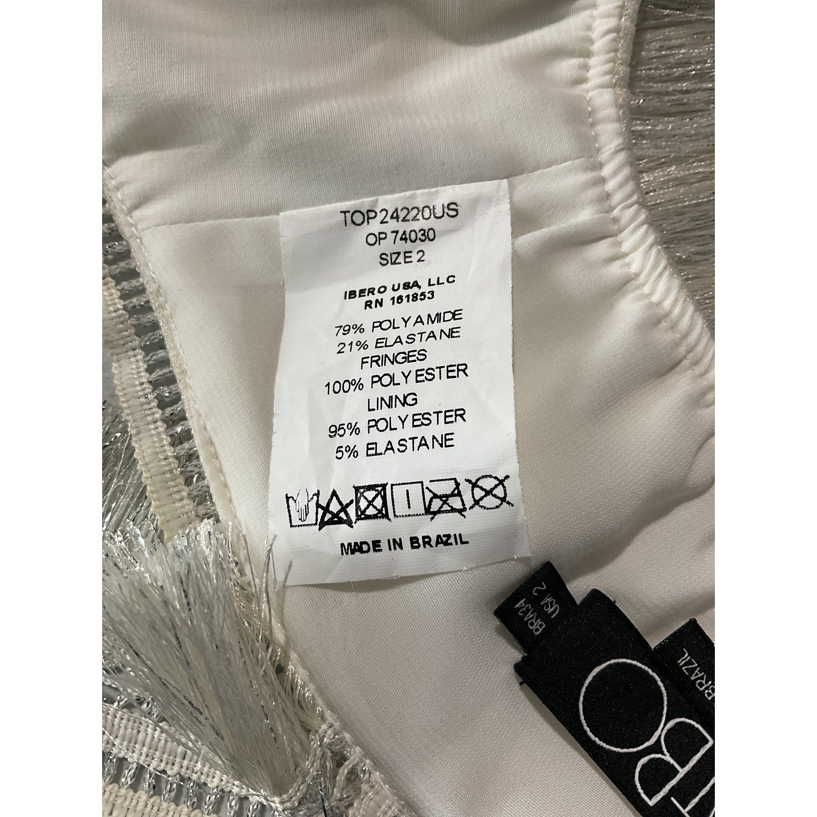 Patbo Cropped Metallic Silver Fringe Top Size 2