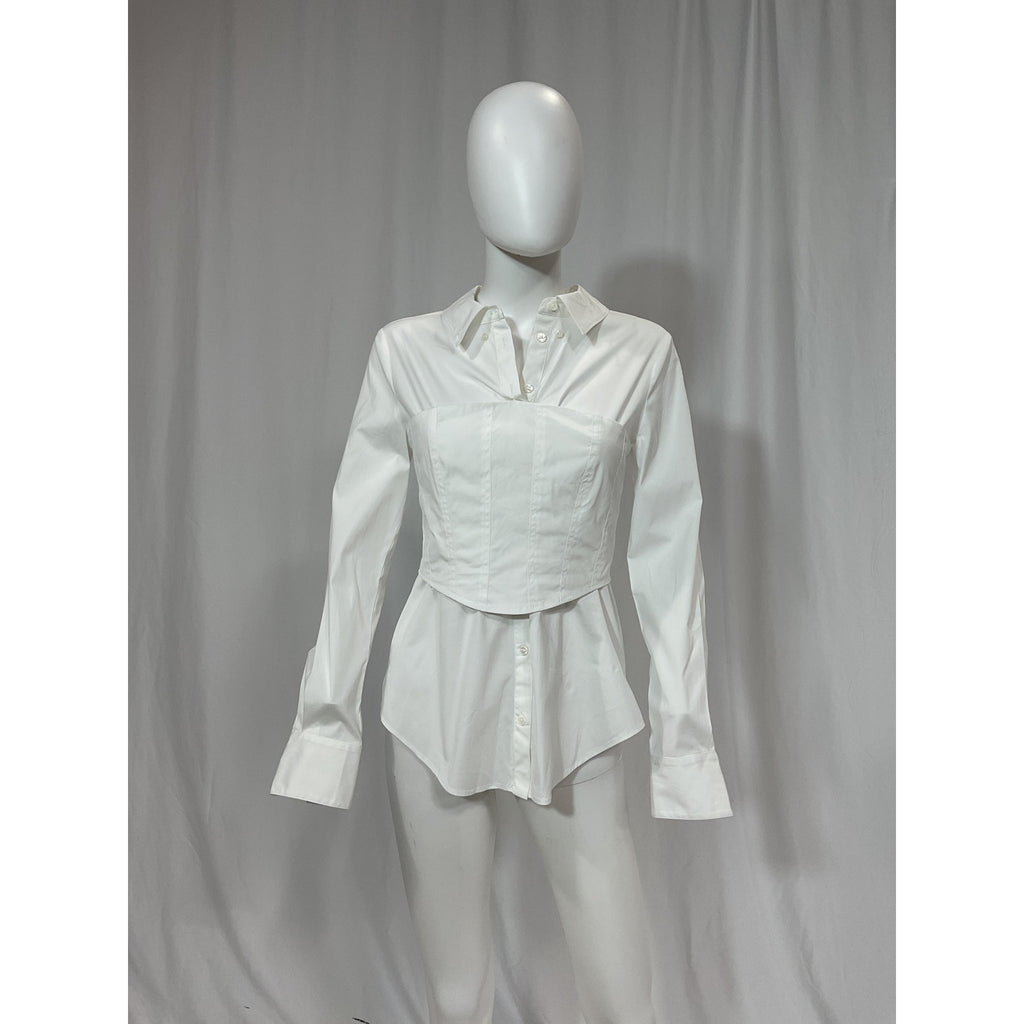 Veronica Beard 'Keora' White Cotton Poplin Top Size 2