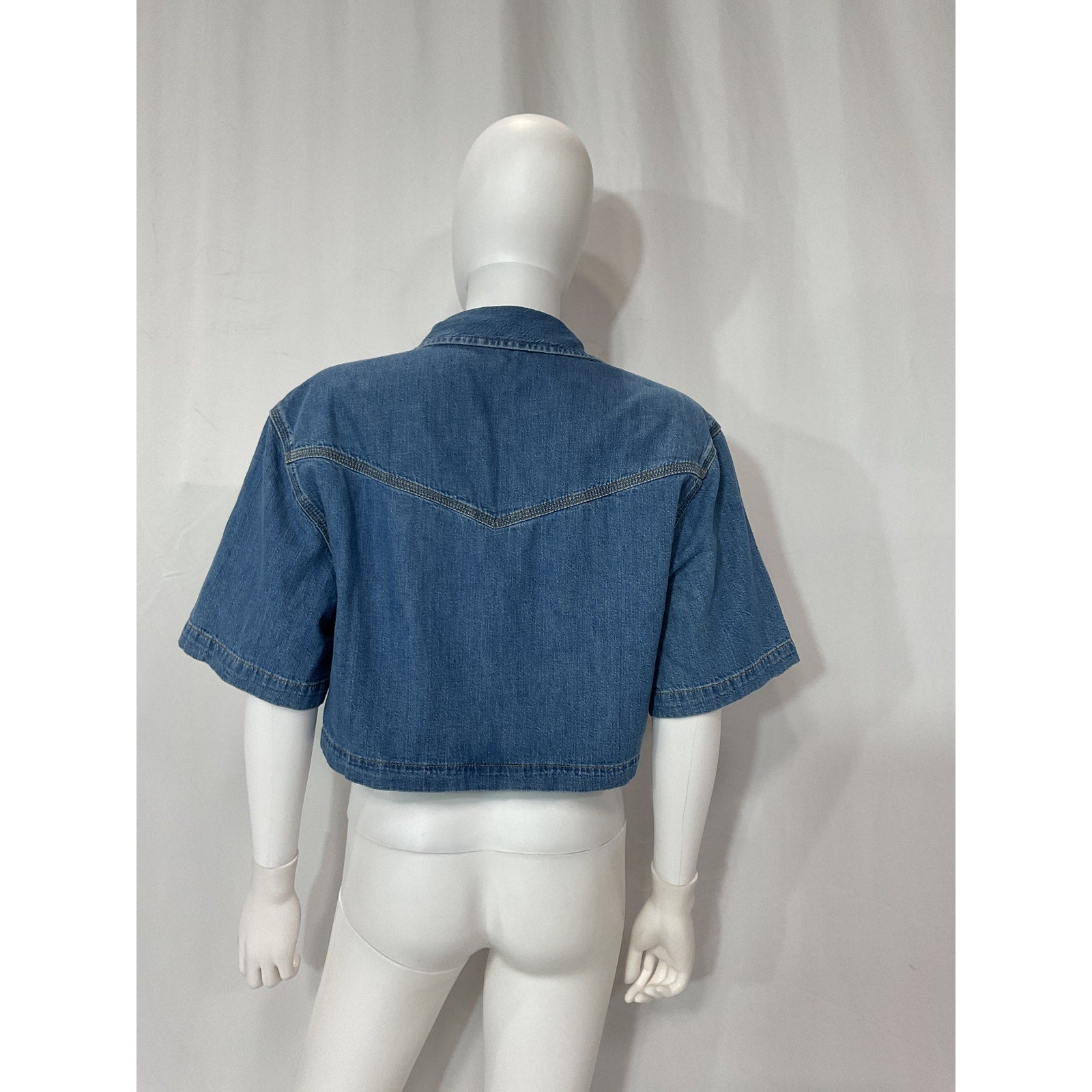 Re/Done 'Oversized' Blue Denim Crop Shirt Size XS