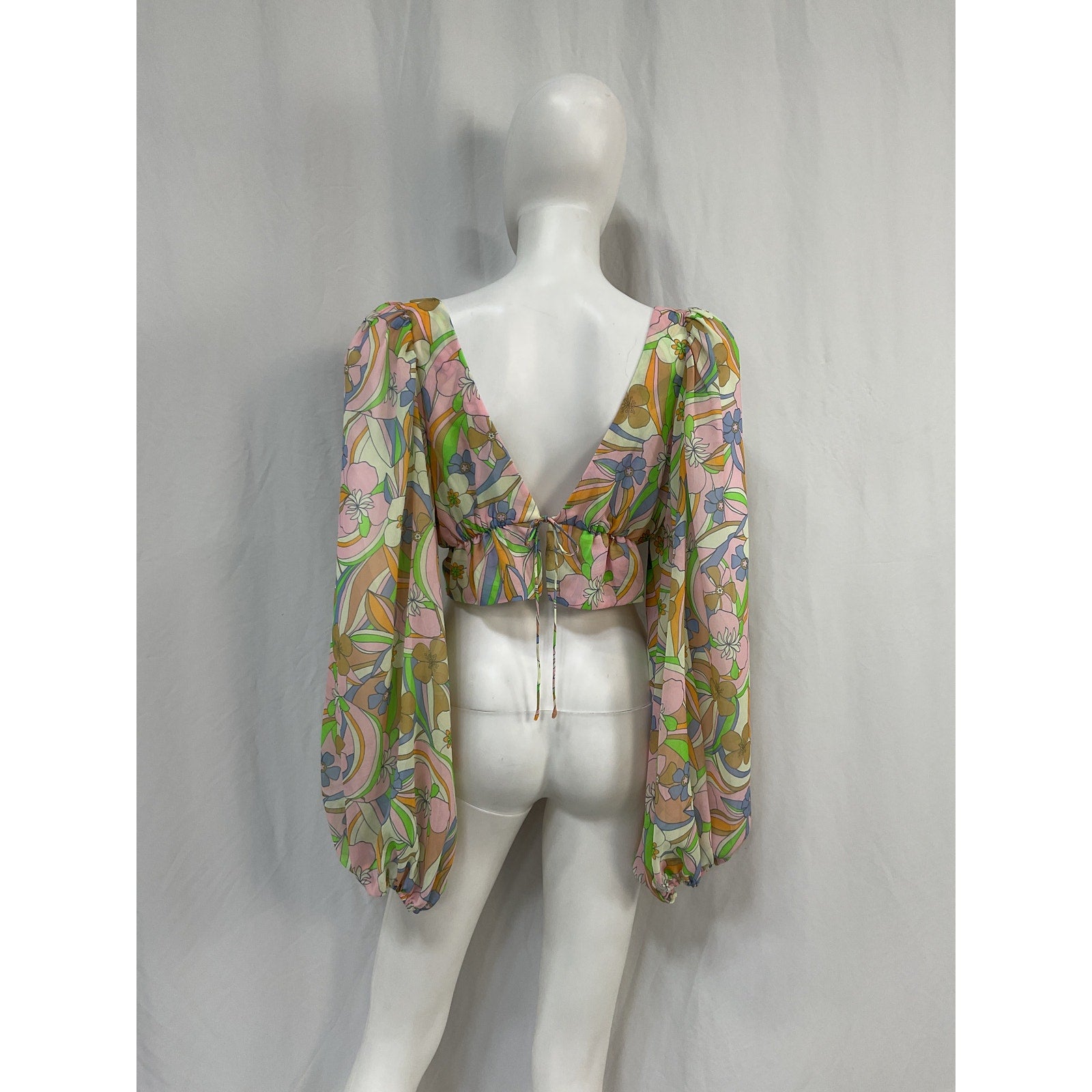 For Love & Lemons 'Guinevere' Green Polyester Crop Top Size L