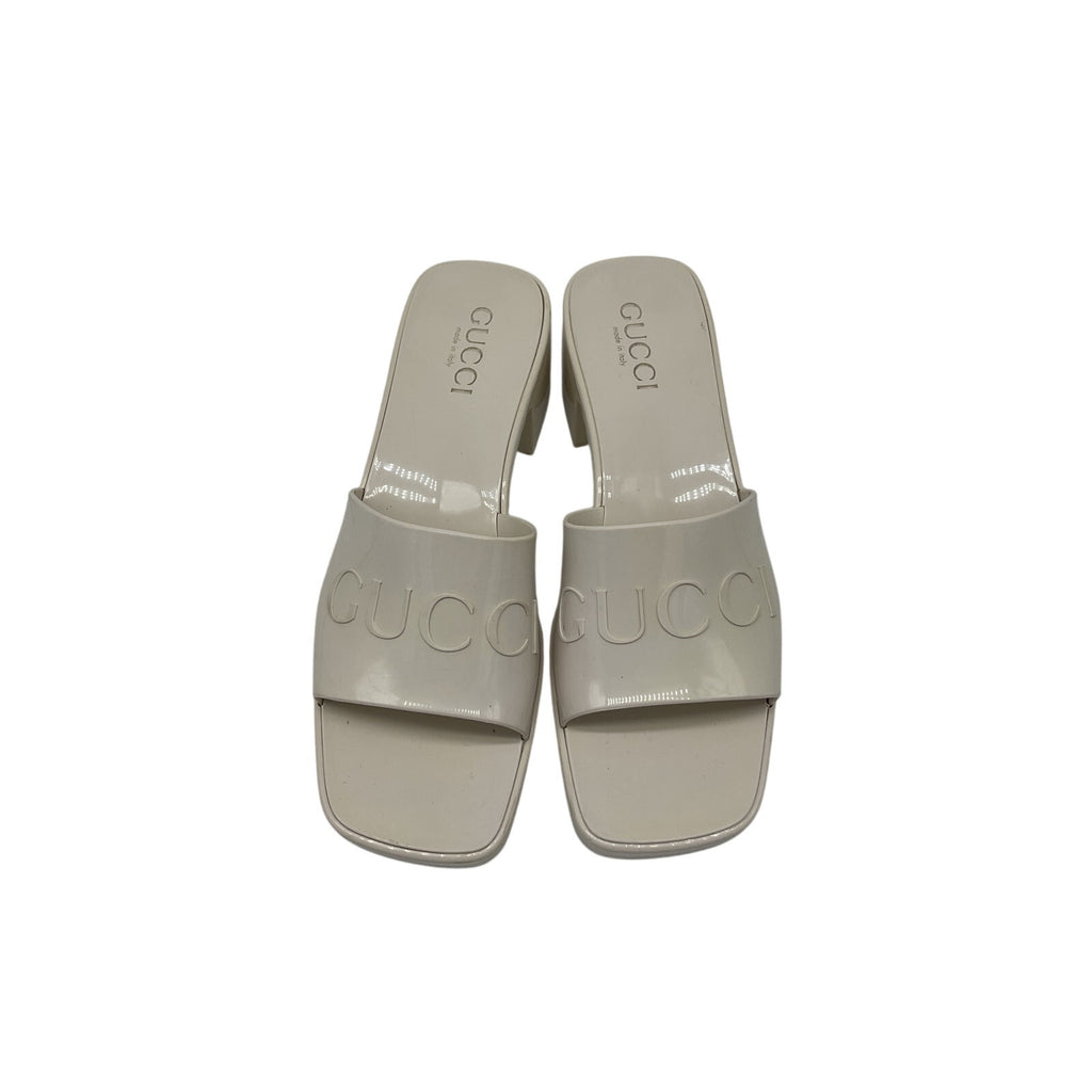 Gucci White Rubber Logo Platform Slide Sandal Size 7