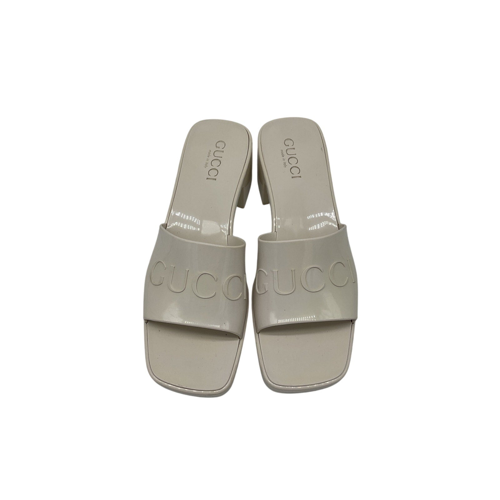 Gucci White Rubber Logo Platform Slide Sandal Size 7