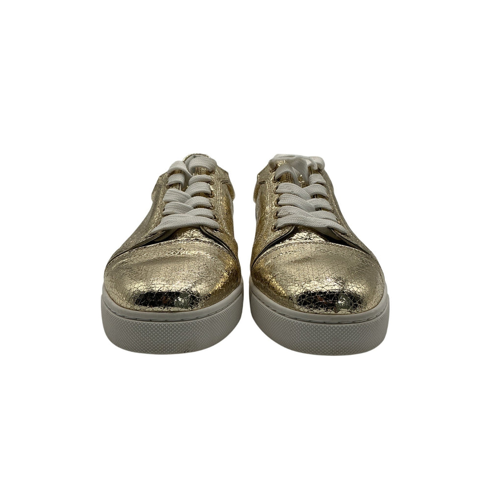 Christian Louboutin 'Vieira' Gold Leather Flat Shoes Size 9