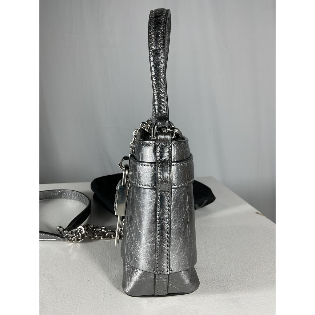 Givenchy 'Micro' Grey Leather Shark Lock Bucket Bag