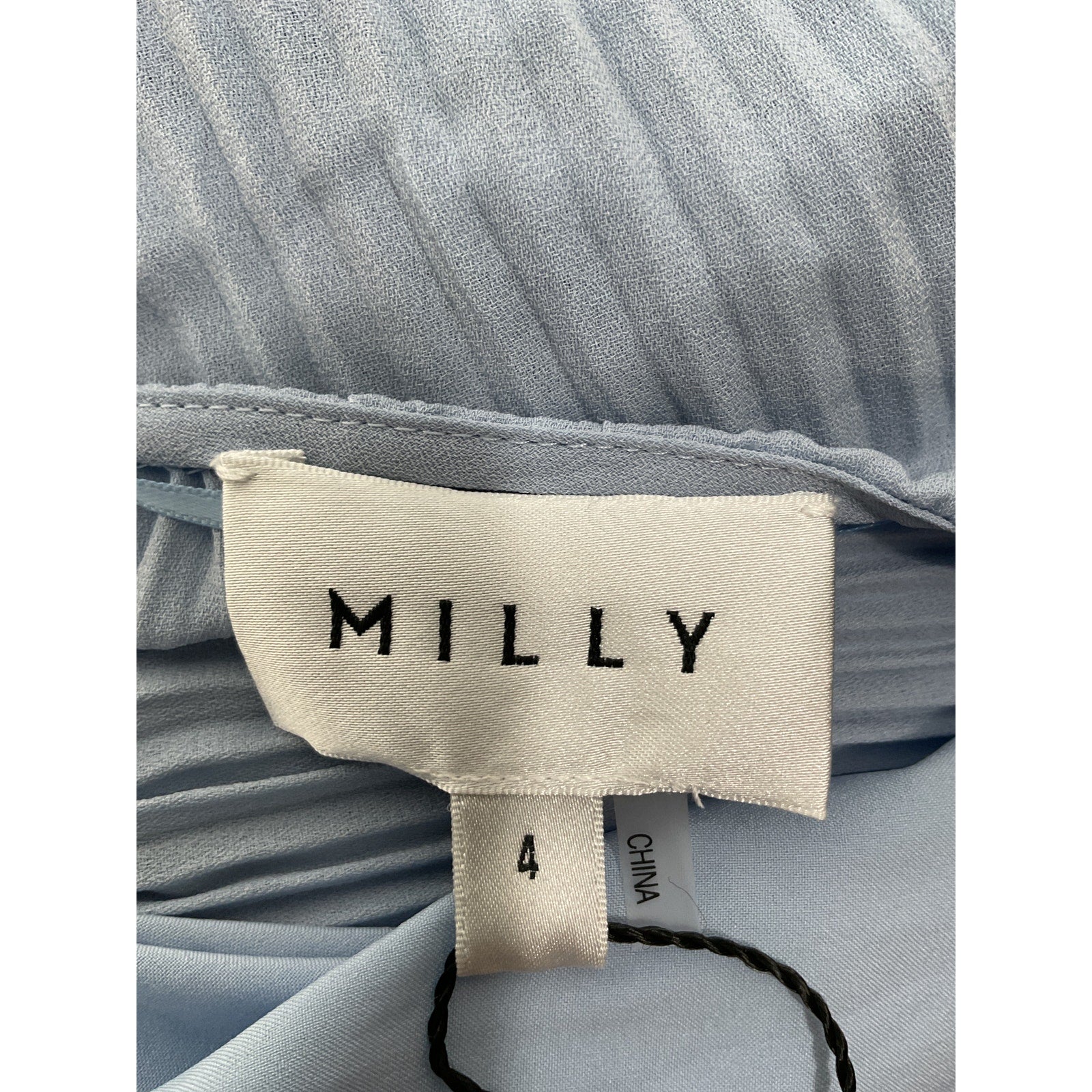 Milly 'Elle' Blue Plissé-Pleated V Neck Elbow Sleeve Mini Dress Size 4