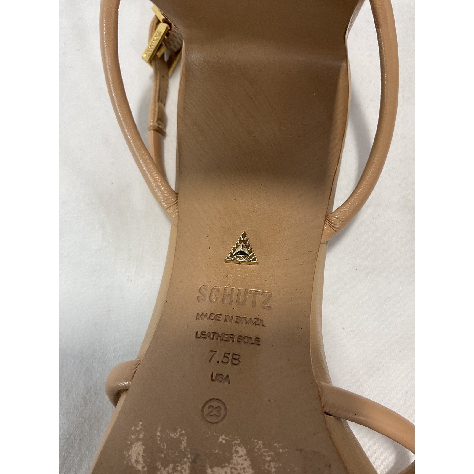 Schutz 'Rachel' Tan Snake Skin Embossed Leather High Block Sandal Size 7.5