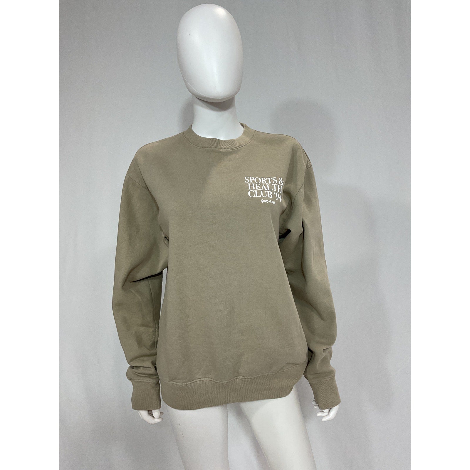 Sporty & Rich 'Members' Green Long Sleeve Drop Shoulder Logo Crewneck Sweatshirt Size XS