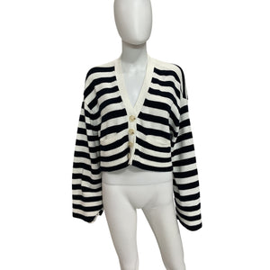 Grlfrnd Striped Boxy Ivory And Navy Ragnar Cardigan Size S