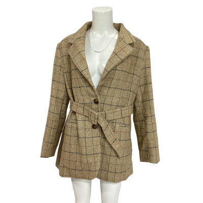 Astr The Label Belted Taupe Plaid Lottie Blazer Size L