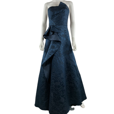 Ml Monique Lhuillier Elegant Blue Sea Floral Jacquard Ballgown Size 2