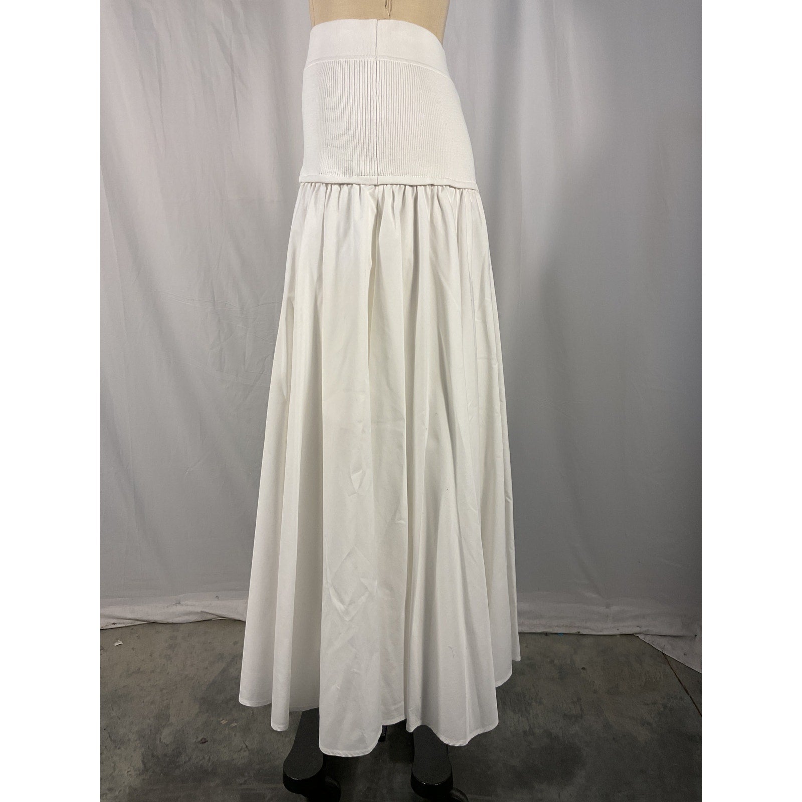 Simkhai 'Stella' White Poplin Maxi Skirt With Knit Yoke Size XS