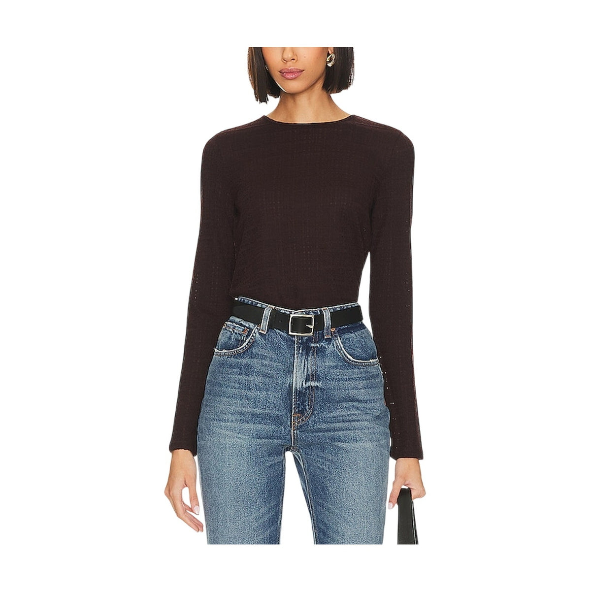 Vince Textured Brown Plaid Jacquard Crew Size S Top