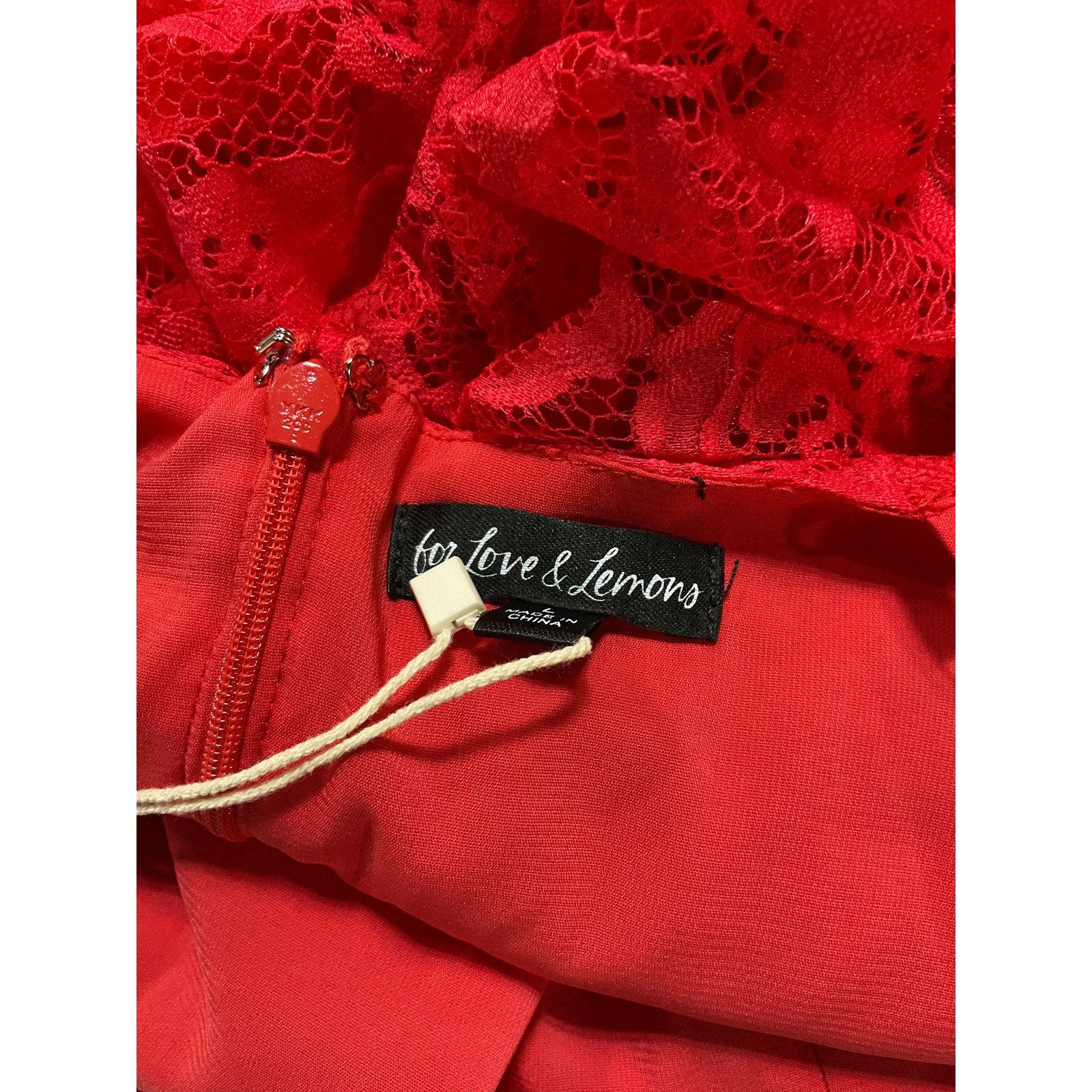 For Love & Lemons 'Della' Red Rosette Mini Dress Size L - NWT
