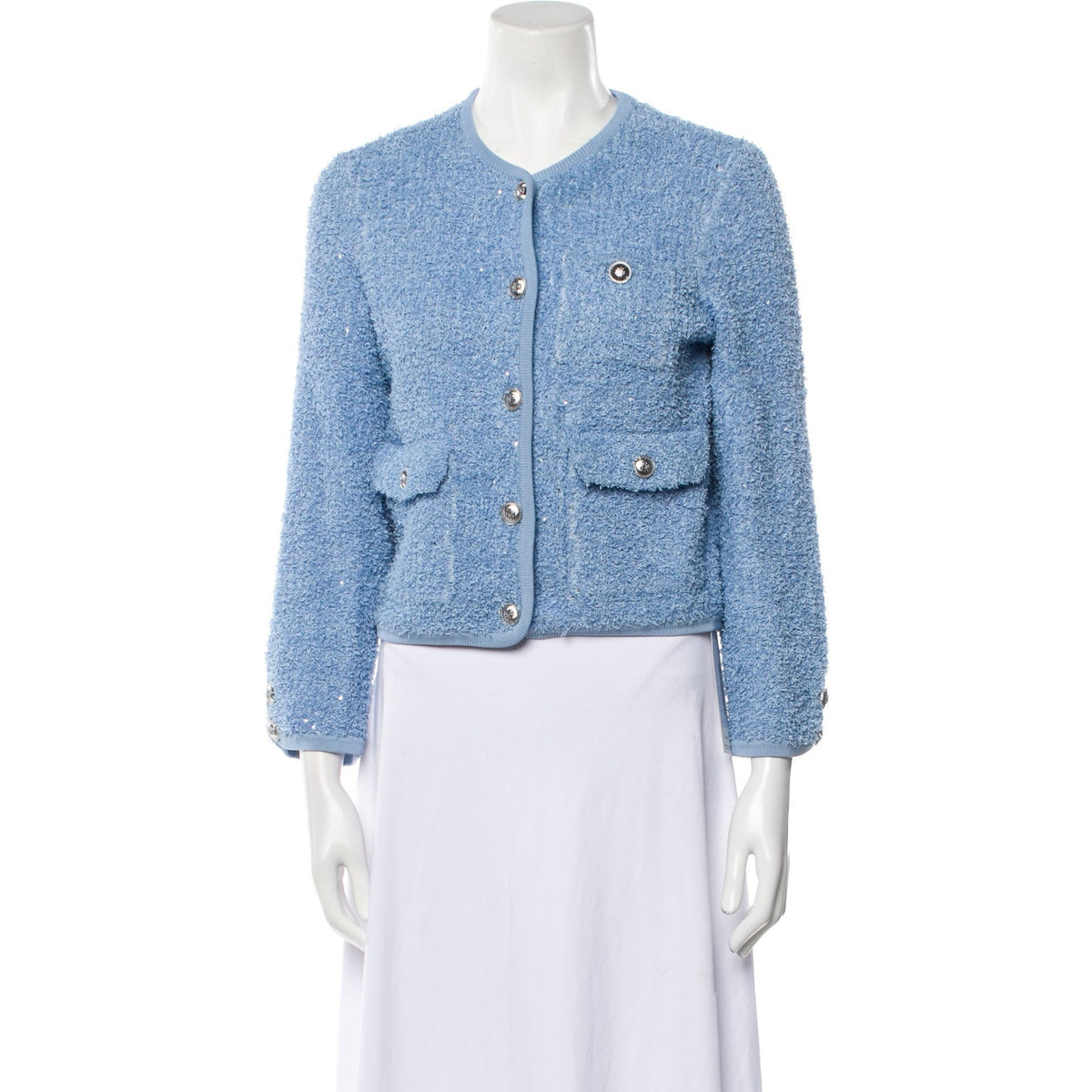 Maje Tweed Pattern 'Evening' Blue Cotton Jacket Size 1