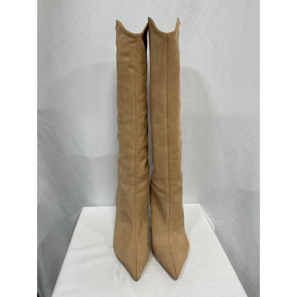 Schutz 'Maryana Sculpt' Tan Suede Leather Stiletto Heel Boot Size 9