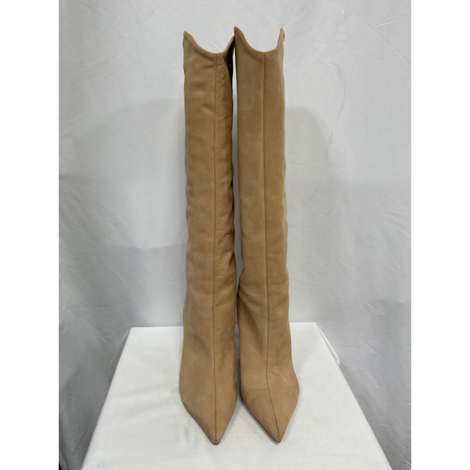 Schutz 'Maryana Sculpt' Tan Suede Leather Stiletto Heel Boot Size 9