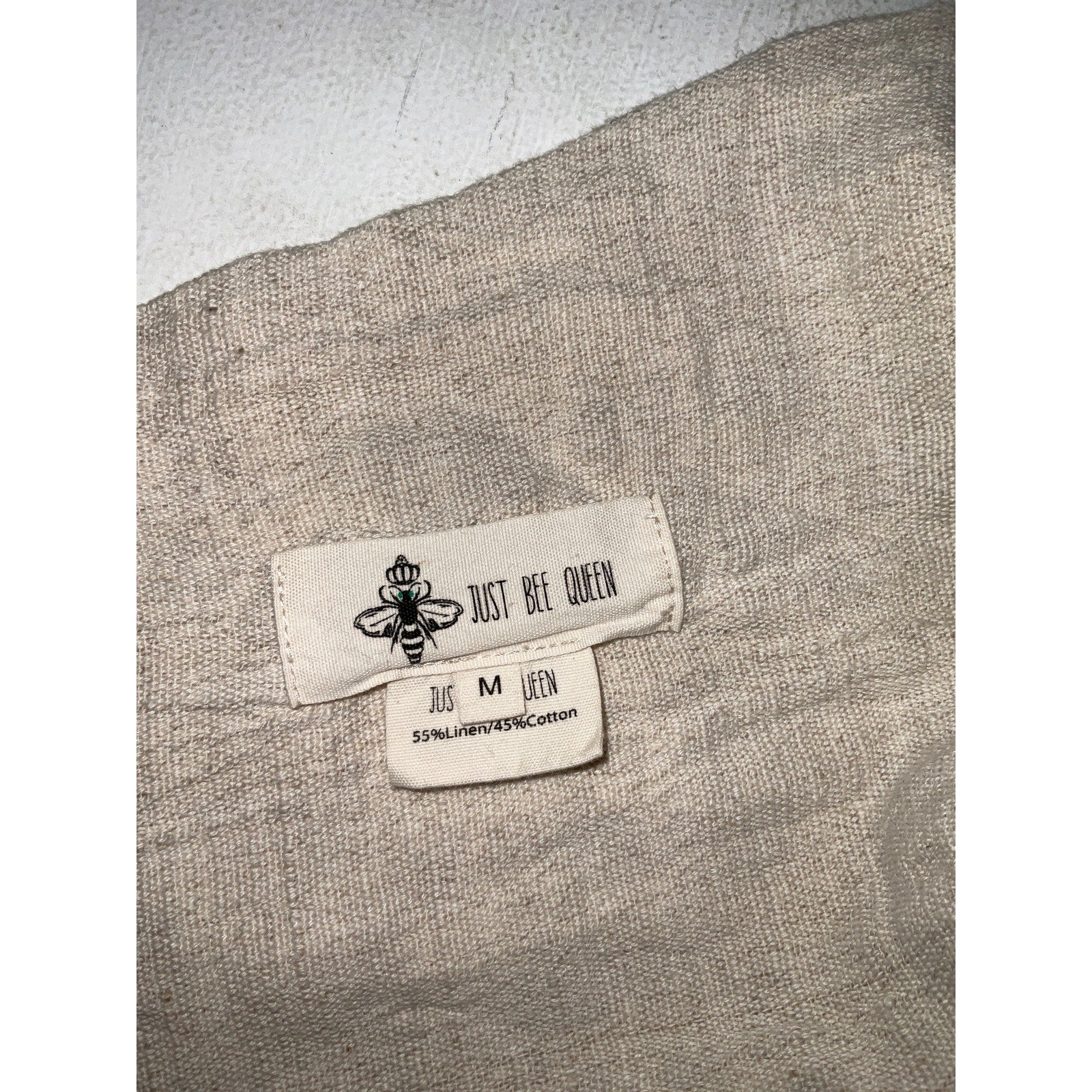 Just Bee Queen 'Sol' Beige Linen Top Size M
