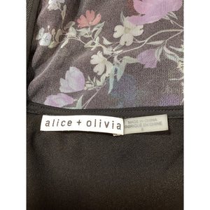 Alice + Olivia Ruched Beautiful Blooms Black Delora Turtleneck Mini Dress Size 6