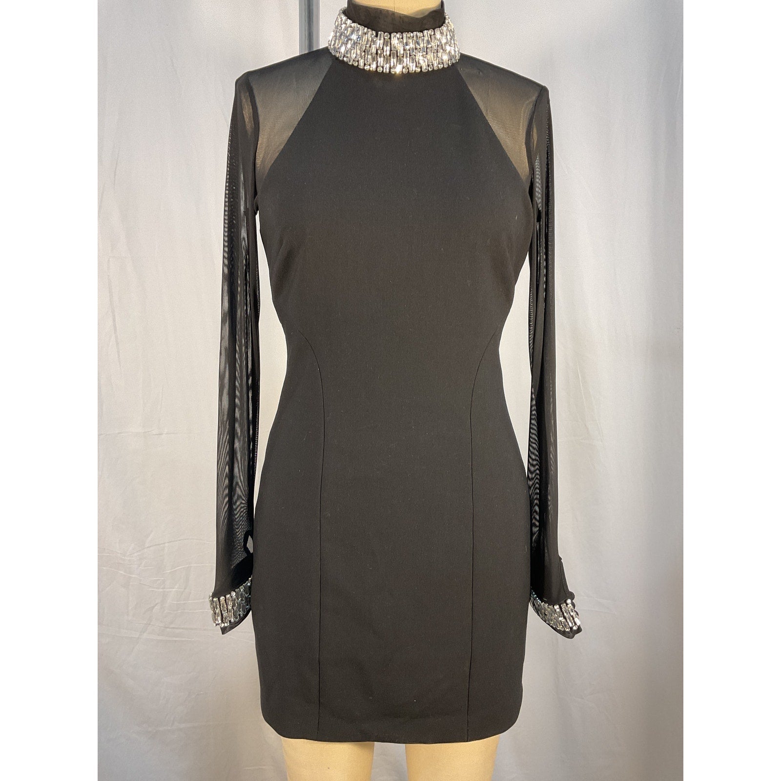 Cinq A Sept 'Foxy' Black Polyester Embellished Ruched Mini Dress Size 4