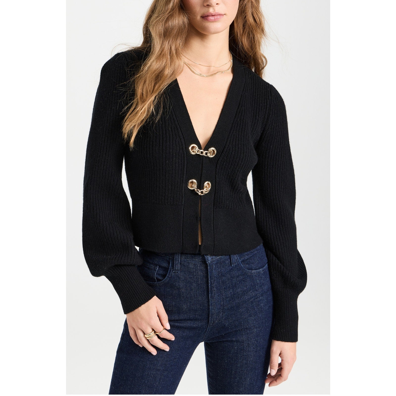 Generation Love 'Monse' Black Merino Wool Cropped Cardigan Size XS