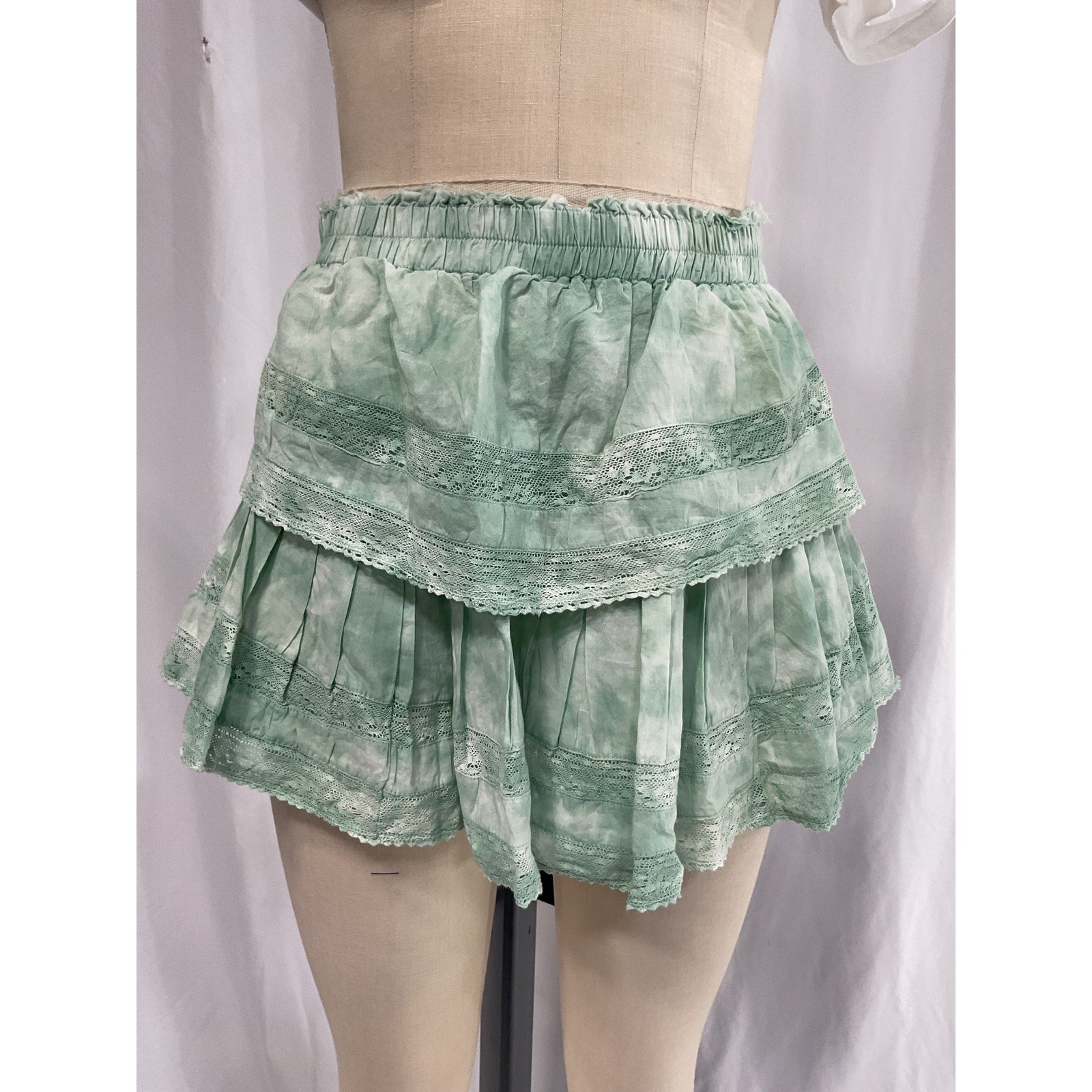 Loveshackfancy 'Ruffle' Green Mini Skirt Size S
