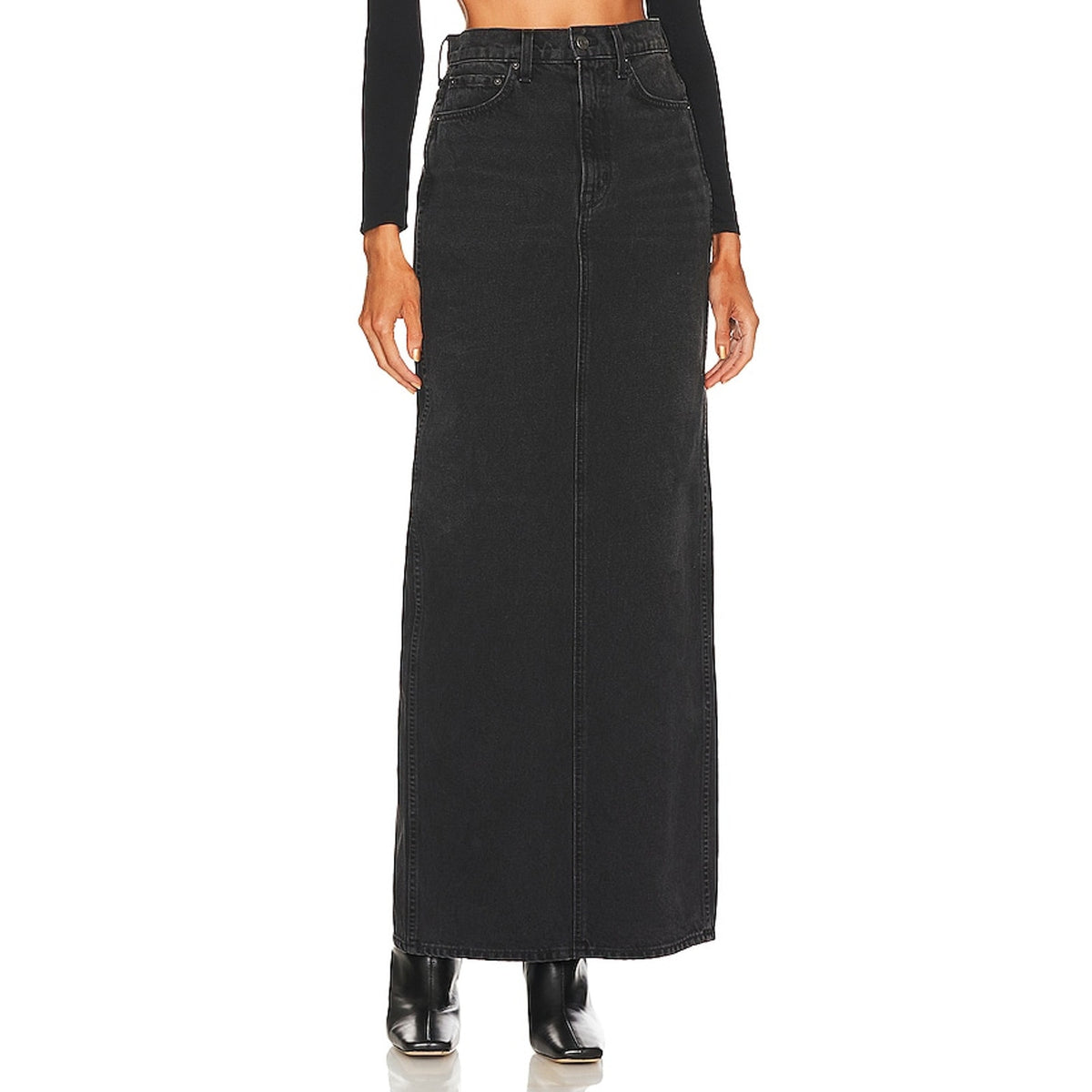 Grlfrnd High Rise Washed Black Amara Maxi Pencil Skirt Size 24