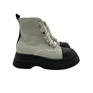 Ganni Chunky Gray Canvas Ankle Boots Size 7