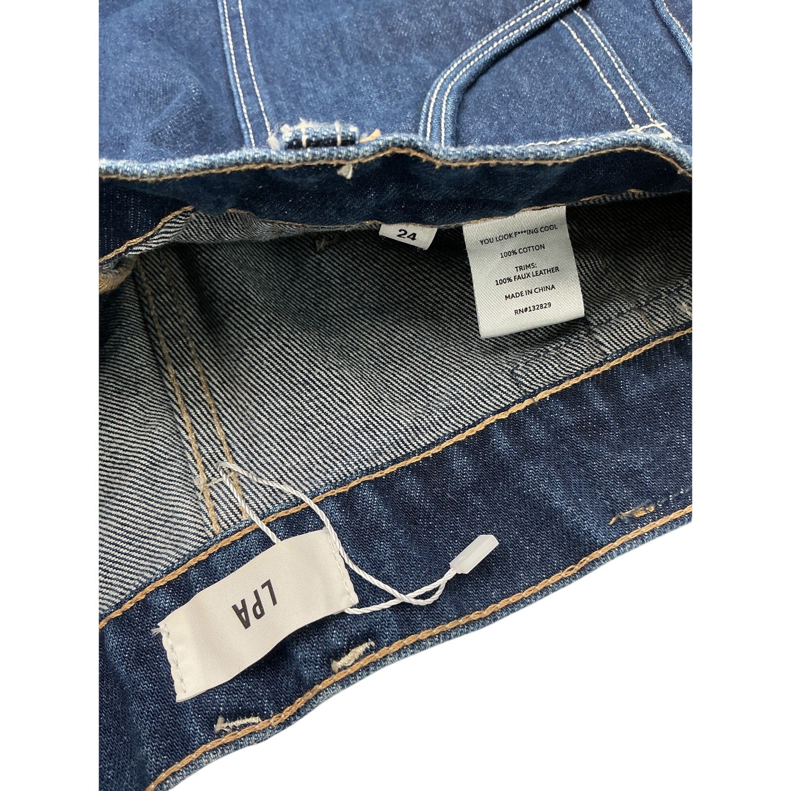 Lpa 'Bea' Blue Cotton Mid Rise Barrel Cargo Denim Jean Size 24