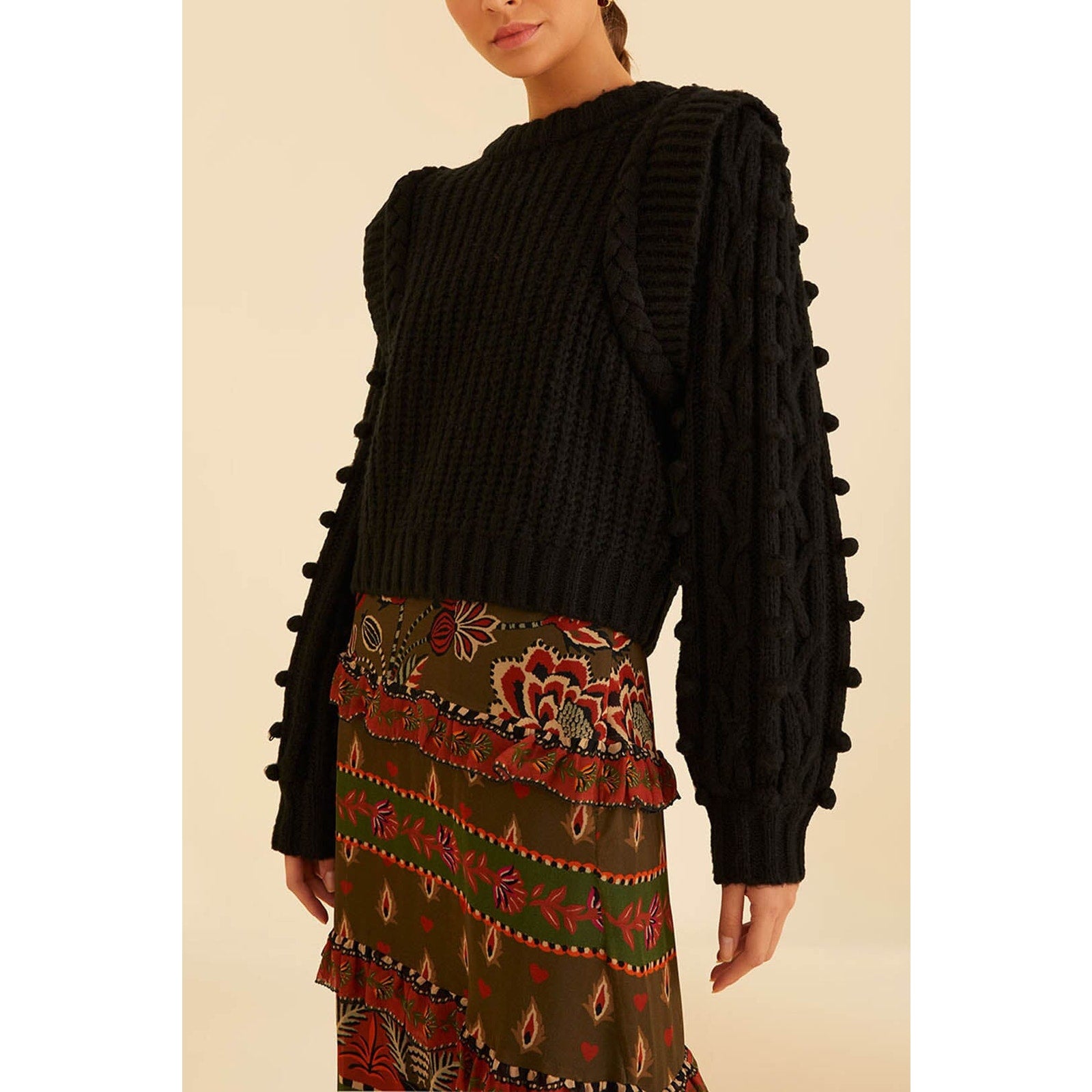 Farm Rio 'Braided' Black Acrylic Sweater Size XS