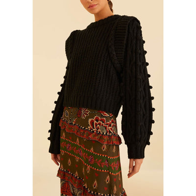 Farm Rio 'Braided' Black Acrylic Sweater Size XS