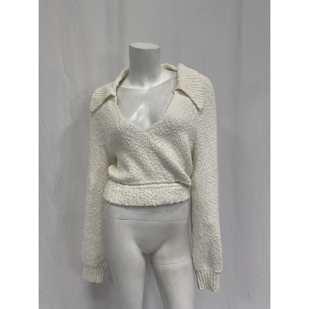 L'Academie 'Imani' White Cotton Boucle Knit Pullover Sweater Size M