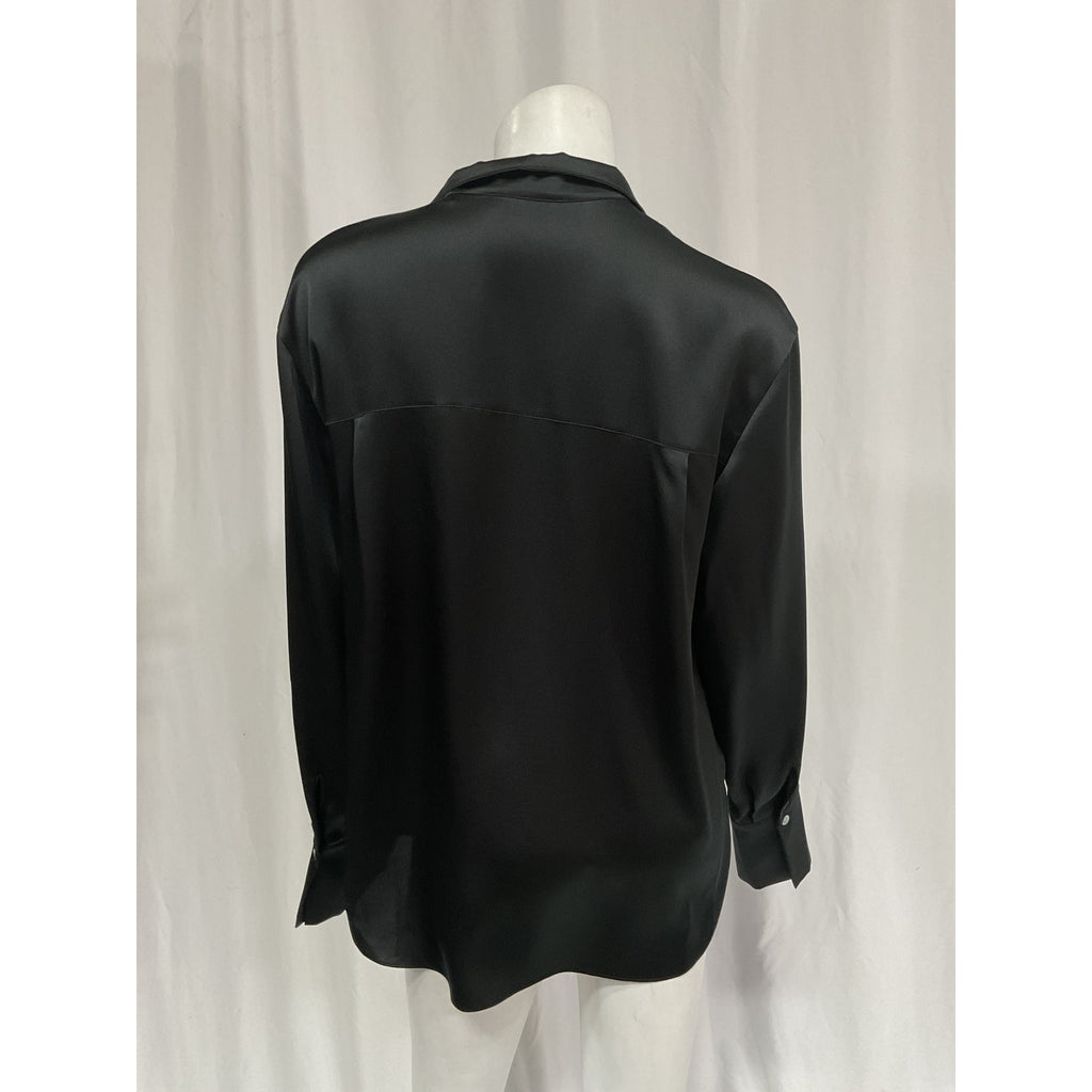Vince Long Sleeve Black Silk Blouse Size M