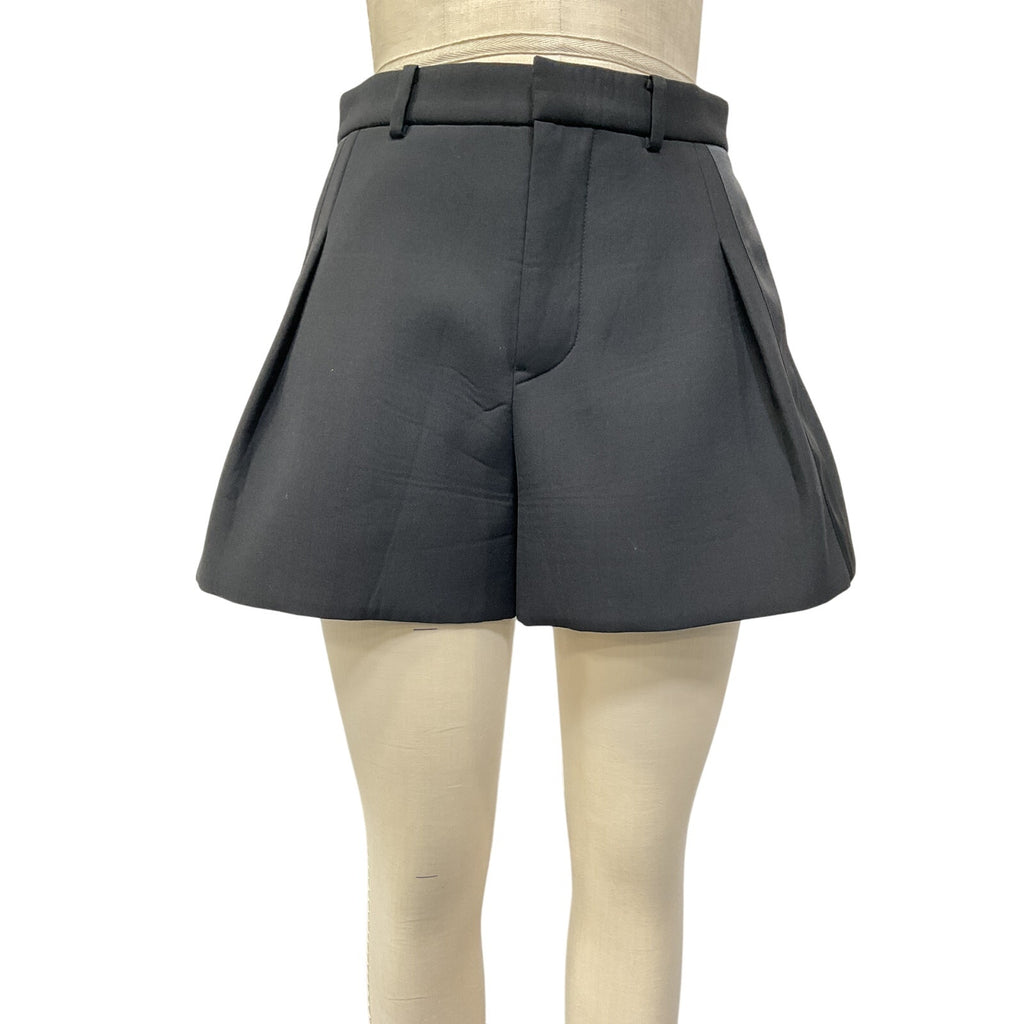 Sacai Satin-Trimmed Pleated Black Polyester Woven Shorts Size 1