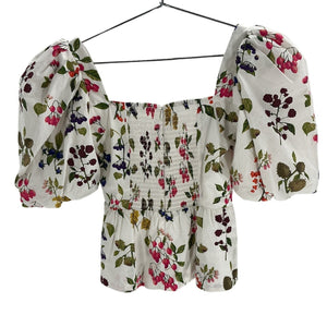 Cara Cara Chic Floral Print Puff Sleeve Peplum Blouse Size XS