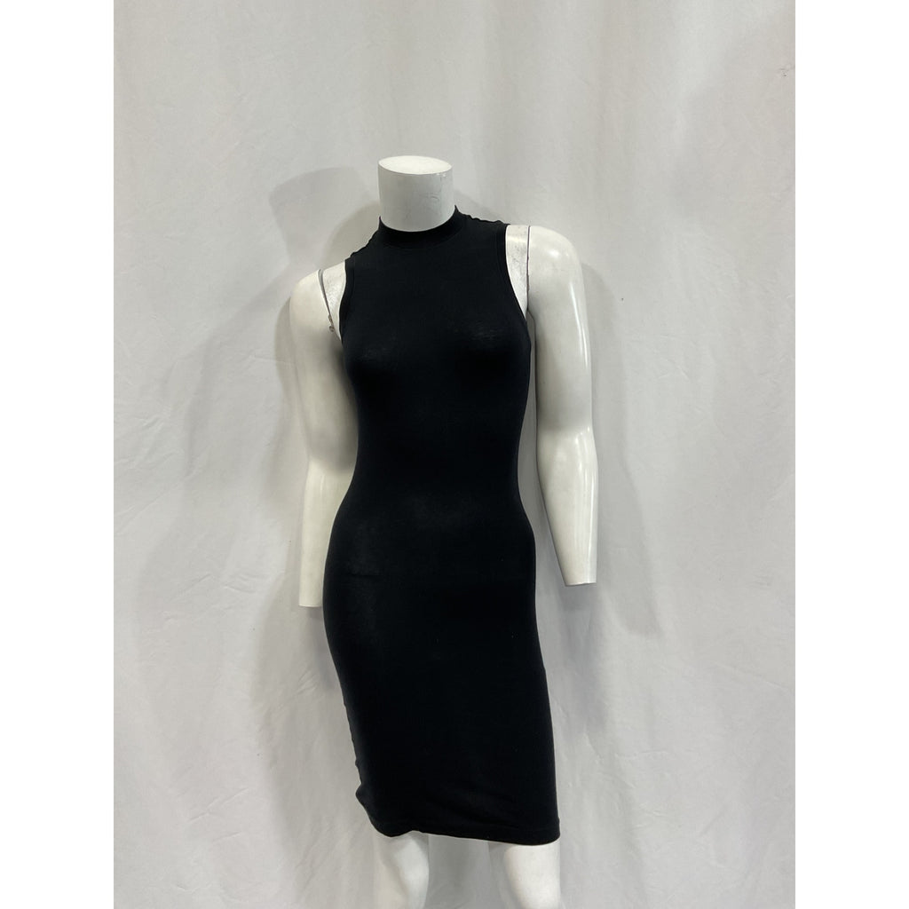 Helsa Jersey Mock Neck Black Cotton Mini Dress Size S