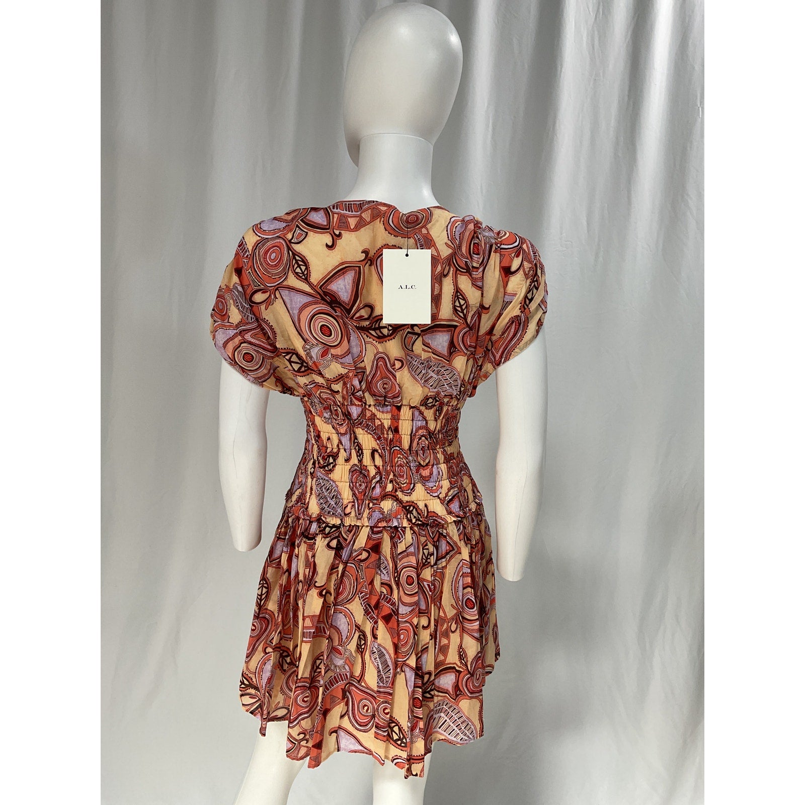 A.L.C. 'Luna' Brown V Neck Cotton Print Dress Size 0 - NWT