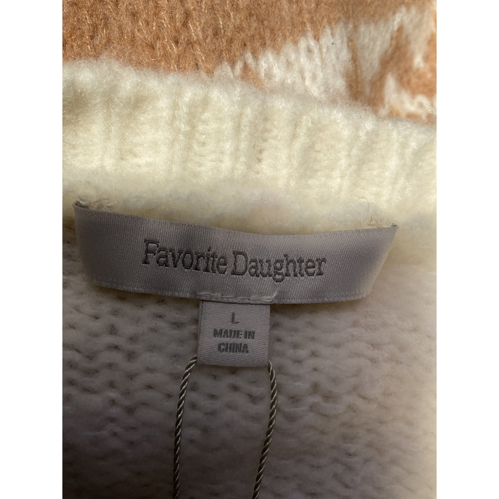 Favorite Daughter 'The Winter William' White Merino Wool Blend V Neck Sweater Size L
