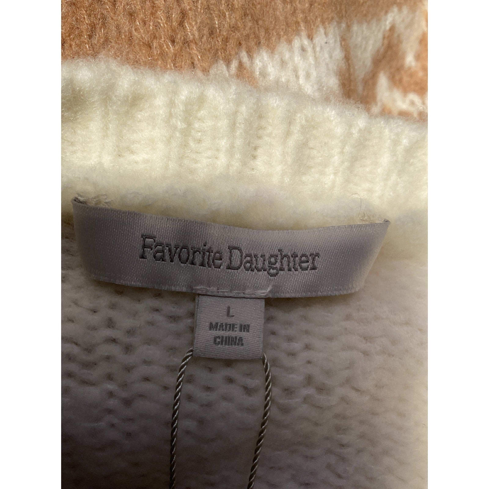 Favorite Daughter 'The Winter William' White Merino Wool Blend V Neck Sweater Size L