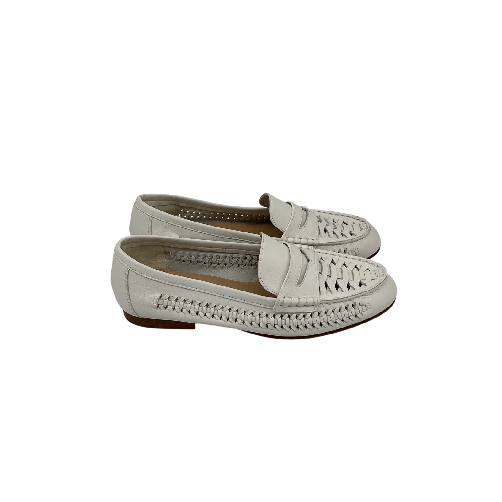 Veronica Beard 'Penny' White Leather Woven Leather Loafer Size 11